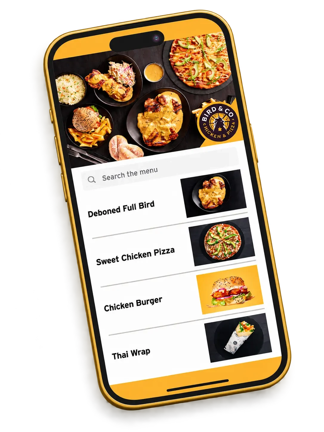 The Bird & Co ordering app on a phone