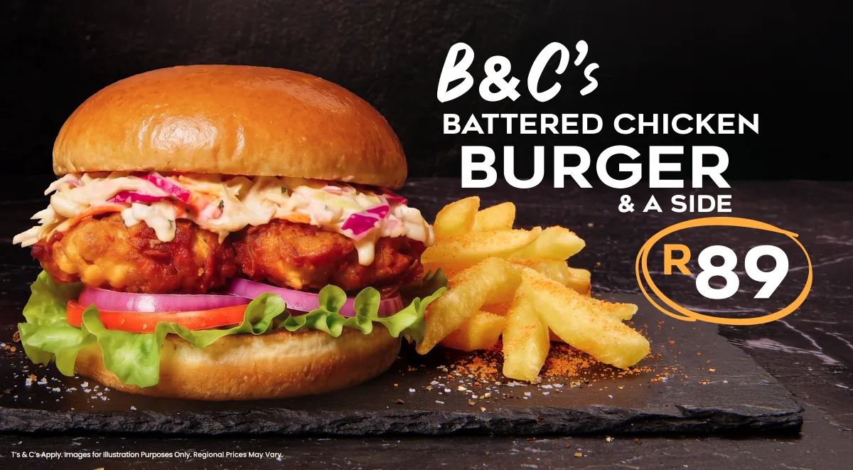 Battered chicken burger and a side