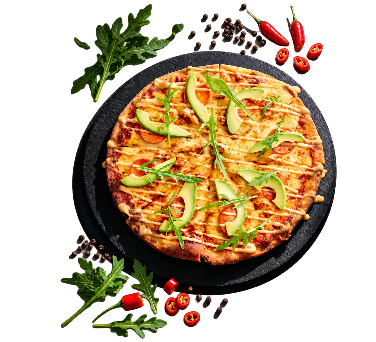 Freshly prepared avocado pizza